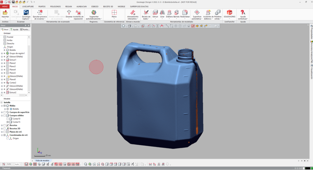 garrafa digitalizada en 3d en programa 3d